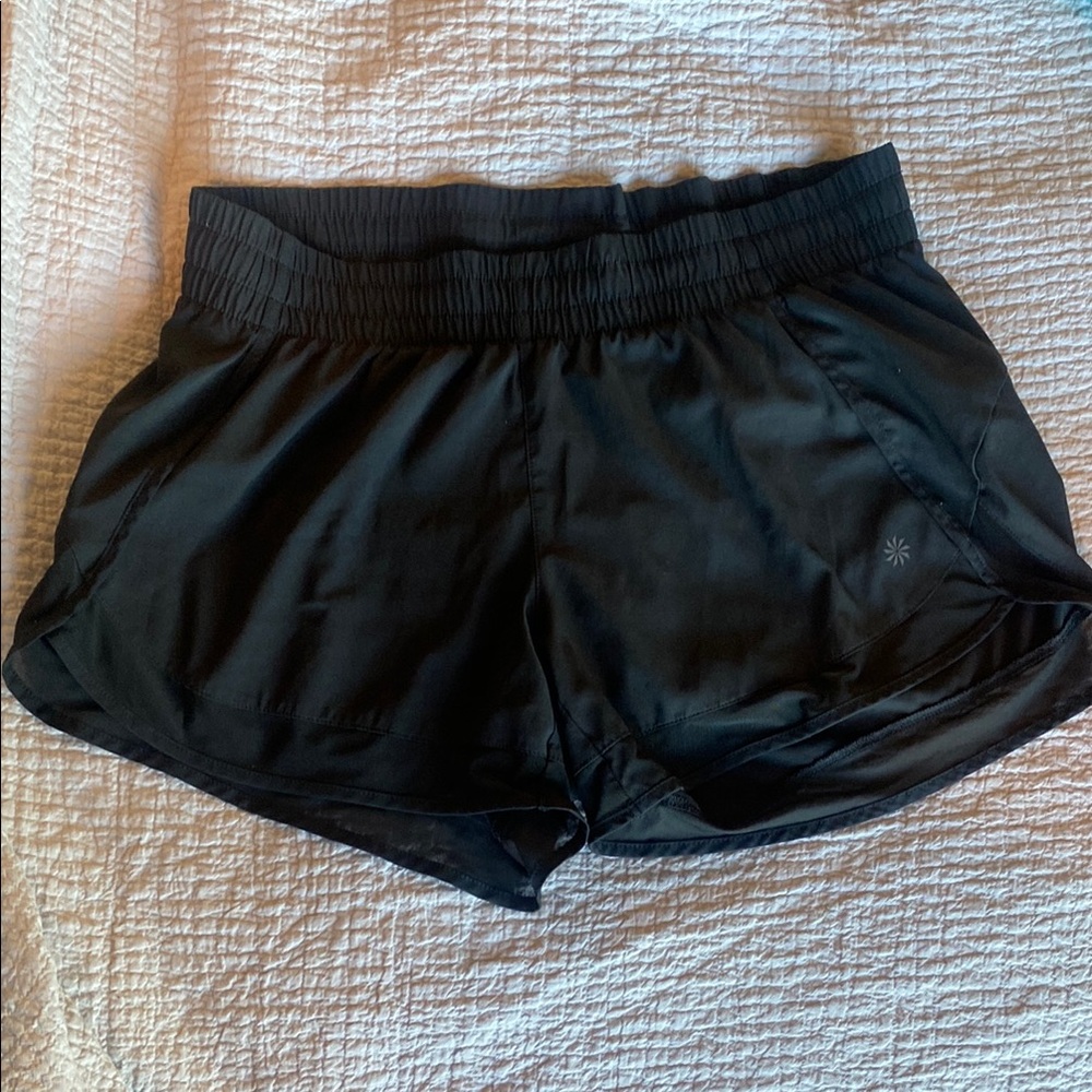 Athleta Black Mesh Racer Run Short 4”Shorts Moisture-Wicking Performance
